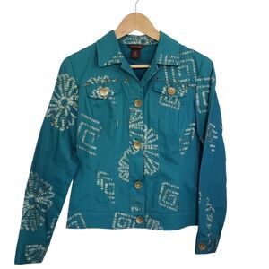 Multiples XS Turquoise Blue Embroidered Denim Jacket